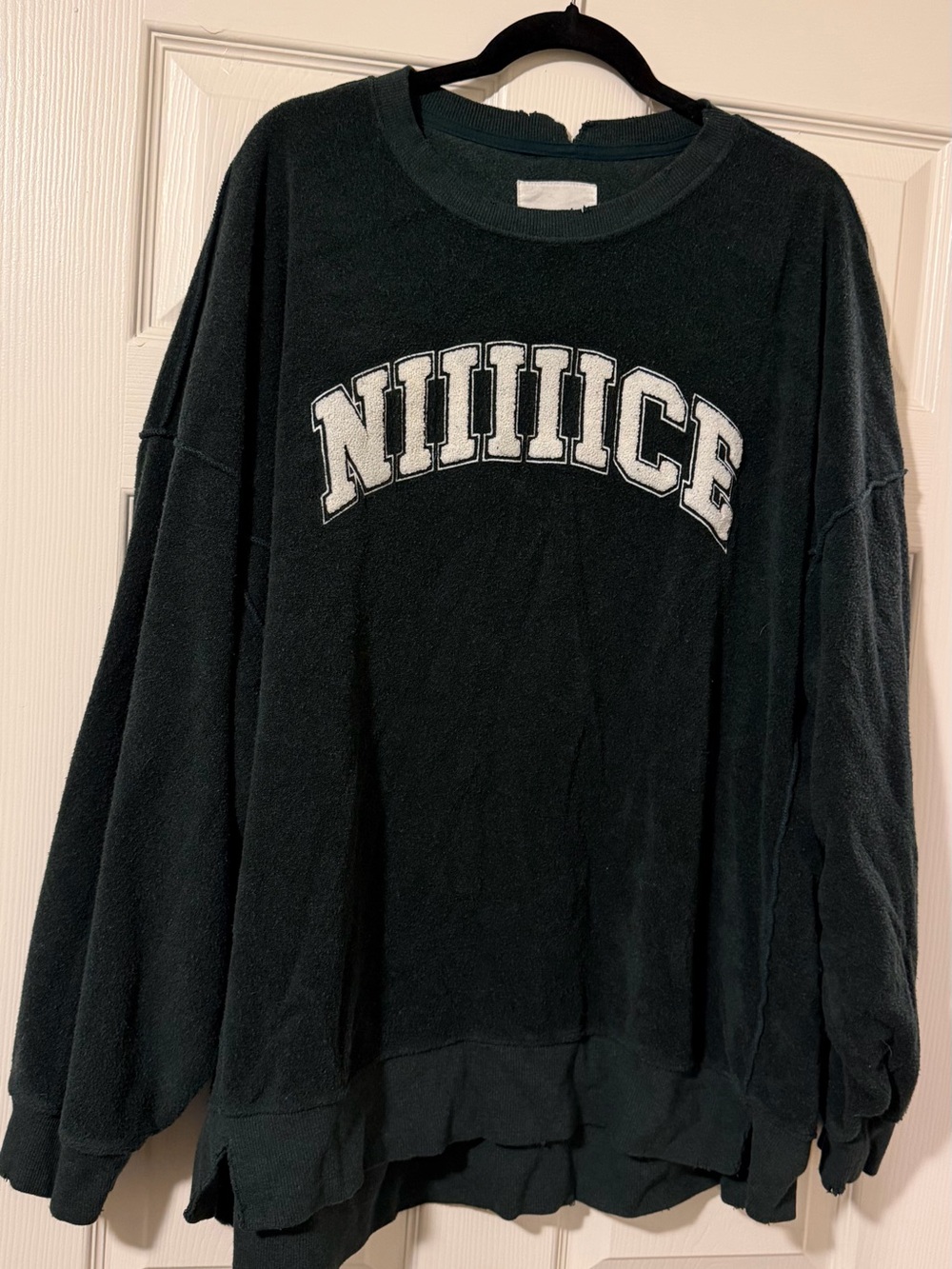 aerie Dark Green 'NIIICE' Oversized Crewneck Sweater